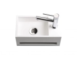 Lave-mains pour toilettes, avec porte serviette, suspendu et compacte, résine Solid-Surface BENESTONE ®, Largeur 33 cm, Profondeur 18 cm, Hauteur 16 cm, Livraison 5-7 jours OFFERTE